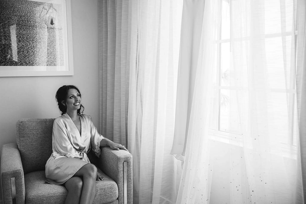 A bride waits sernely for her wedding to begin, knowing that everything is taken care of, thanks to her emergency wedding day kit.