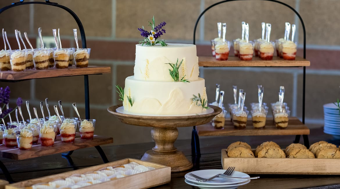 A dessert display shows some wedding cake alternatives.