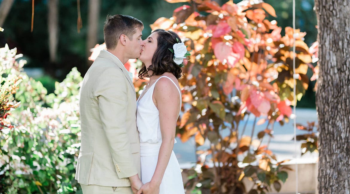 couple kisses at Key West wedding