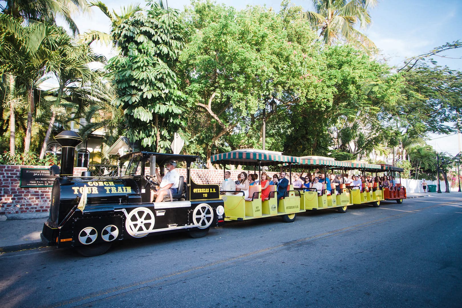 The Key West Conch Train takes guests to their wedding reception.