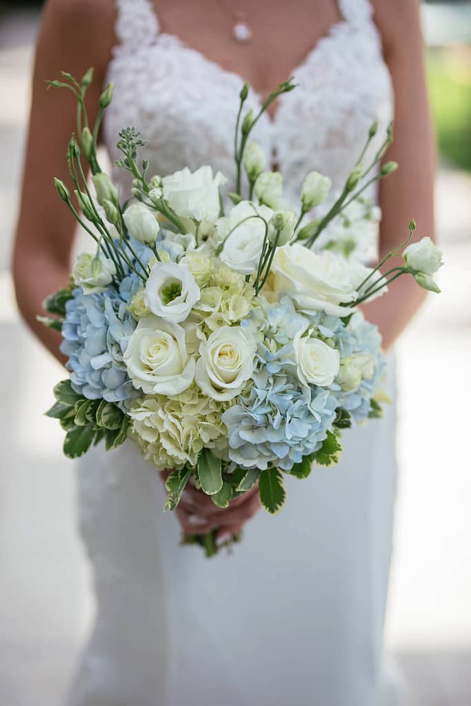 A large bouquet of real flowers is a statement piece for a wedding.