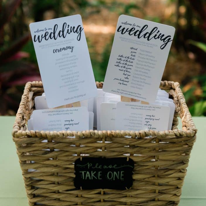 Some handwritten programs at a wedding at the Hemingway House