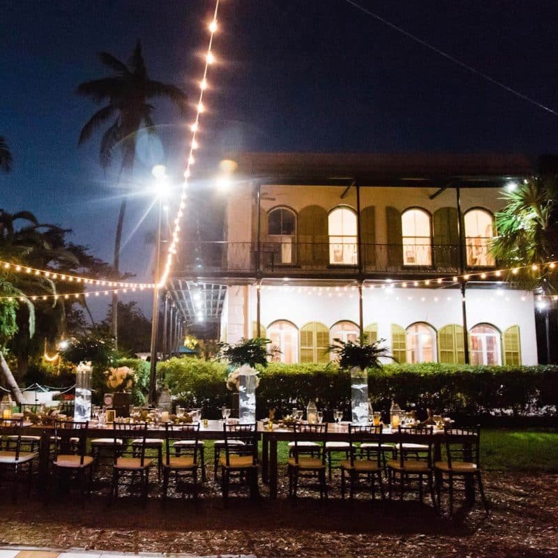 The Hemingway Home at night during a Key West venue