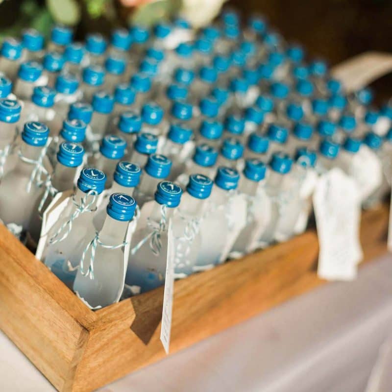 Personalized soda bottles at a wedding